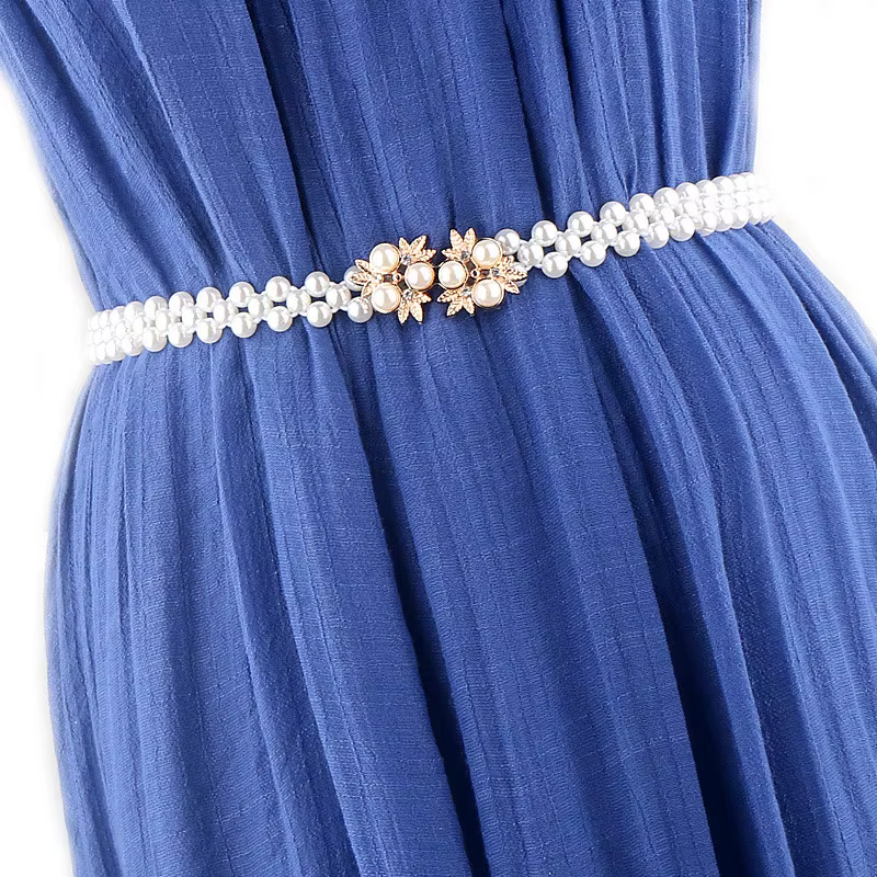 Ceinture en fausses perles pour femmes, incrustation d'agate, élastique, élégante, chaîne de taille,