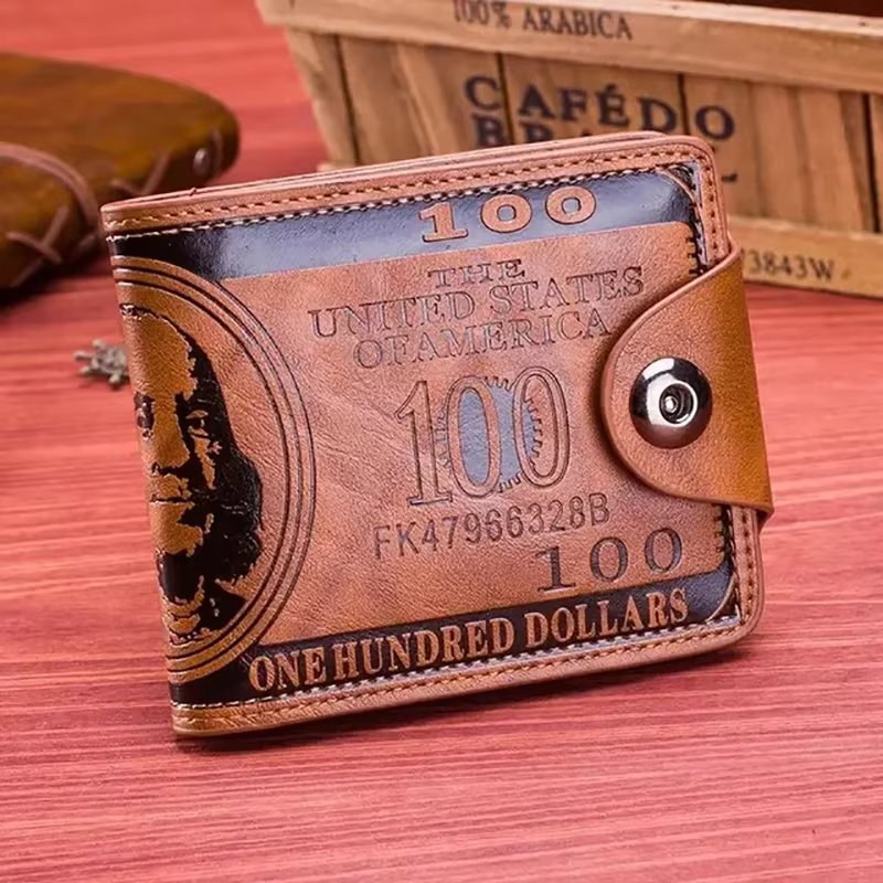 Portefeuilles pour hommes avec loquet à motif de 100 dollars américains portefeuille en cuir pour ho
