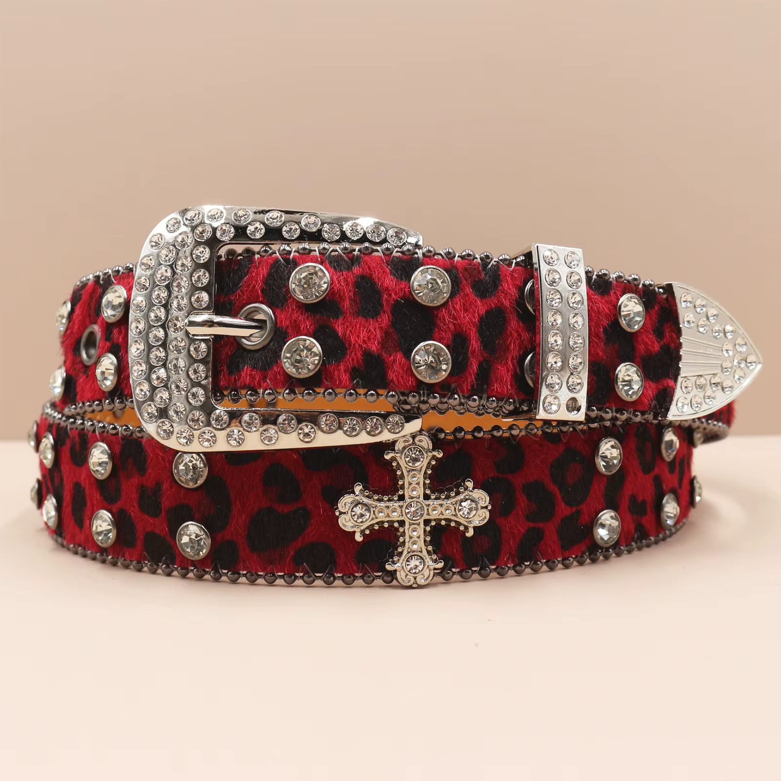 Ceinture en cuir à imprimé léopard et strass pour hommes et femmes, grande taille, style western, je