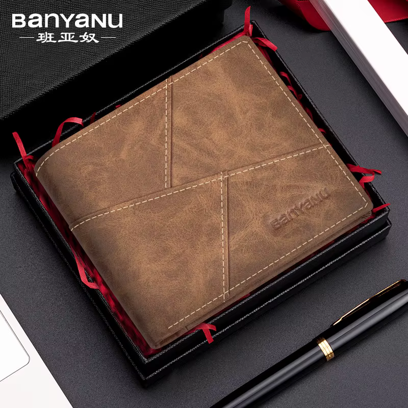 Portefeuille Homme BanYaNu 2026 en Cuir Véritable Anti-RFID Anti-Vol, Style Rétro, en Cuir de Vachet
