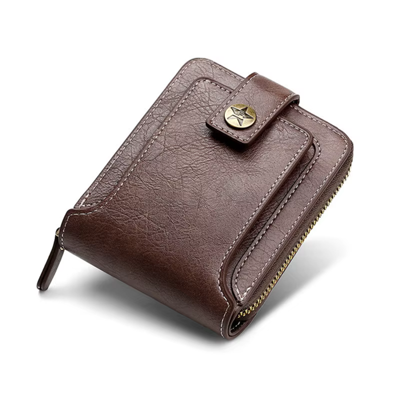 Portefeuille en cuir pour hommes, porte-monnaie de luxe, porte-cartes à fermeture éclair avec poche 