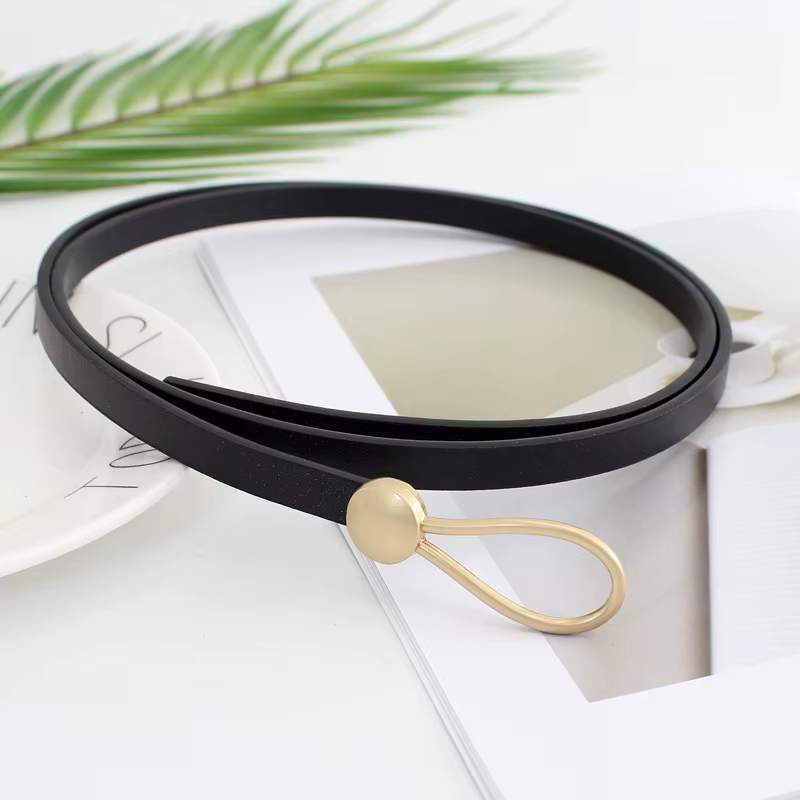 Ceinture fine en cuir avec nœud blanc ou noir pour femme, accessoire de loisirs à boucle nouée