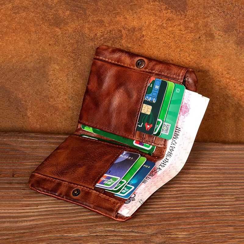 Sac à clés Original en cuir de vache, porte-monnaie court décontracté d'affaires rétro, portefeuille