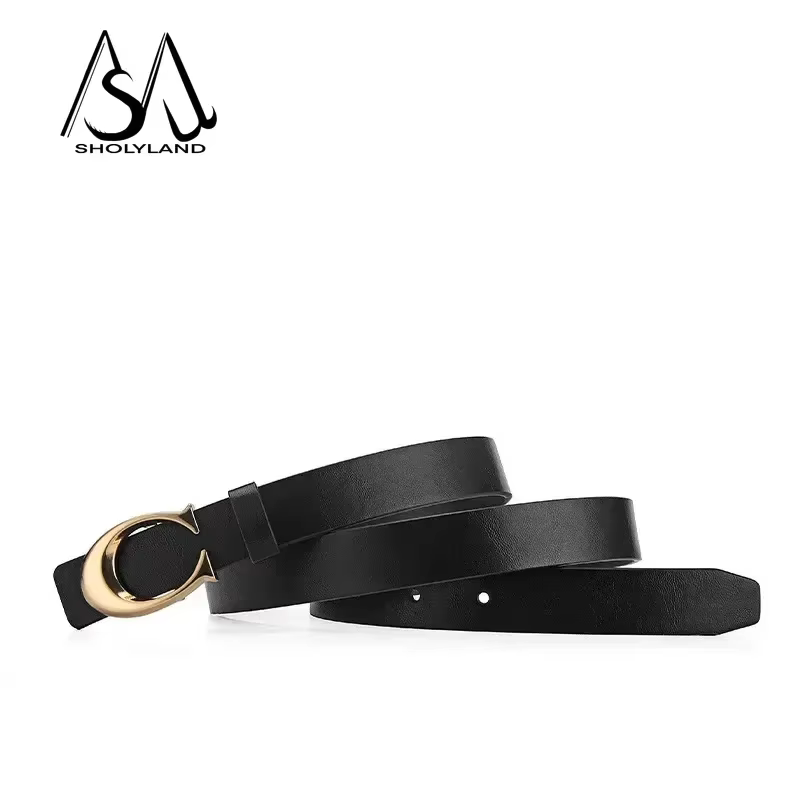 Ceinture fine en cuir multicolore pour femmes, en alliage de lune, bouton de lune, polyvalente, déco