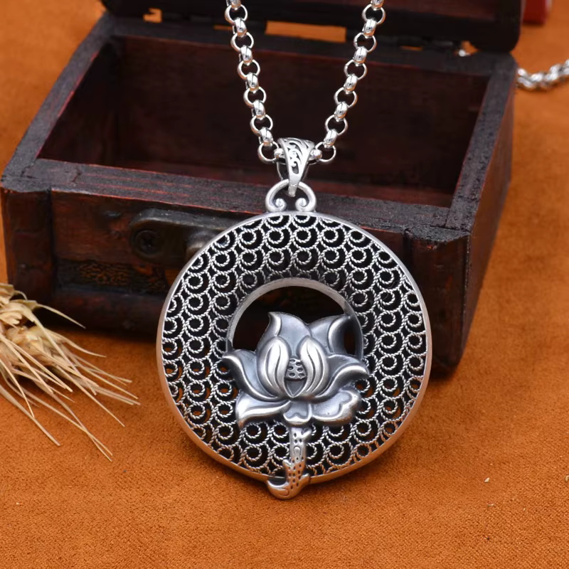 Pendentif Porte-Bonheur Classique en Argent Chim925, Collier Rétro Ethnique pour Homme et Femme