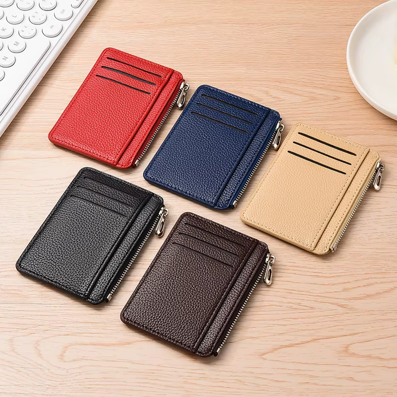 Portefeuille en cuir mince pour hommes, porte-cartes multi-fentes avec poche pour pièces de monnaie,