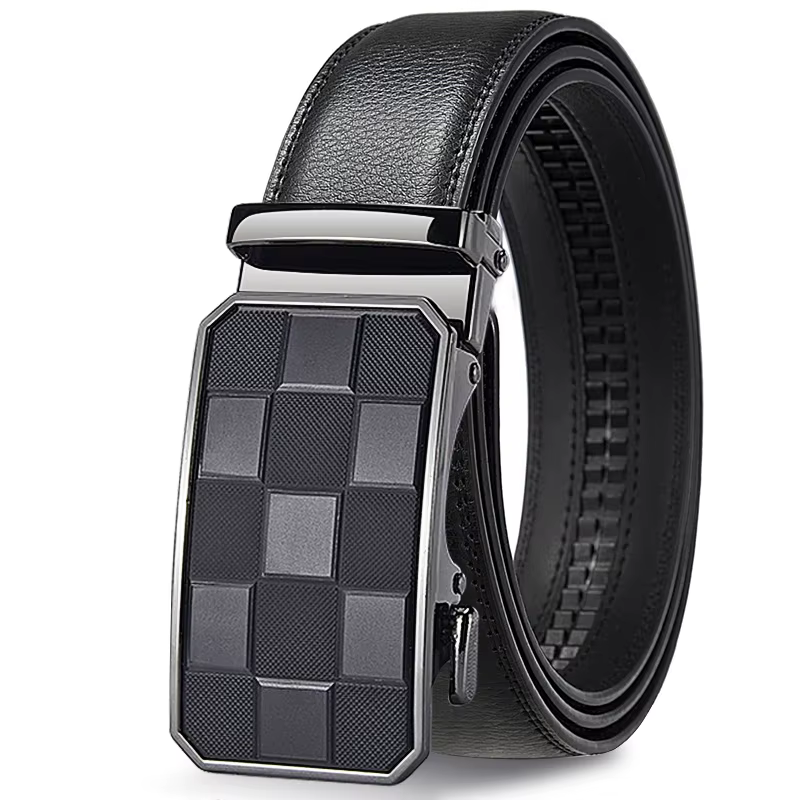 Ceinture automatique pour hommes Ceinture à boucle réglable en cuir véritable Ceinture de style équi
