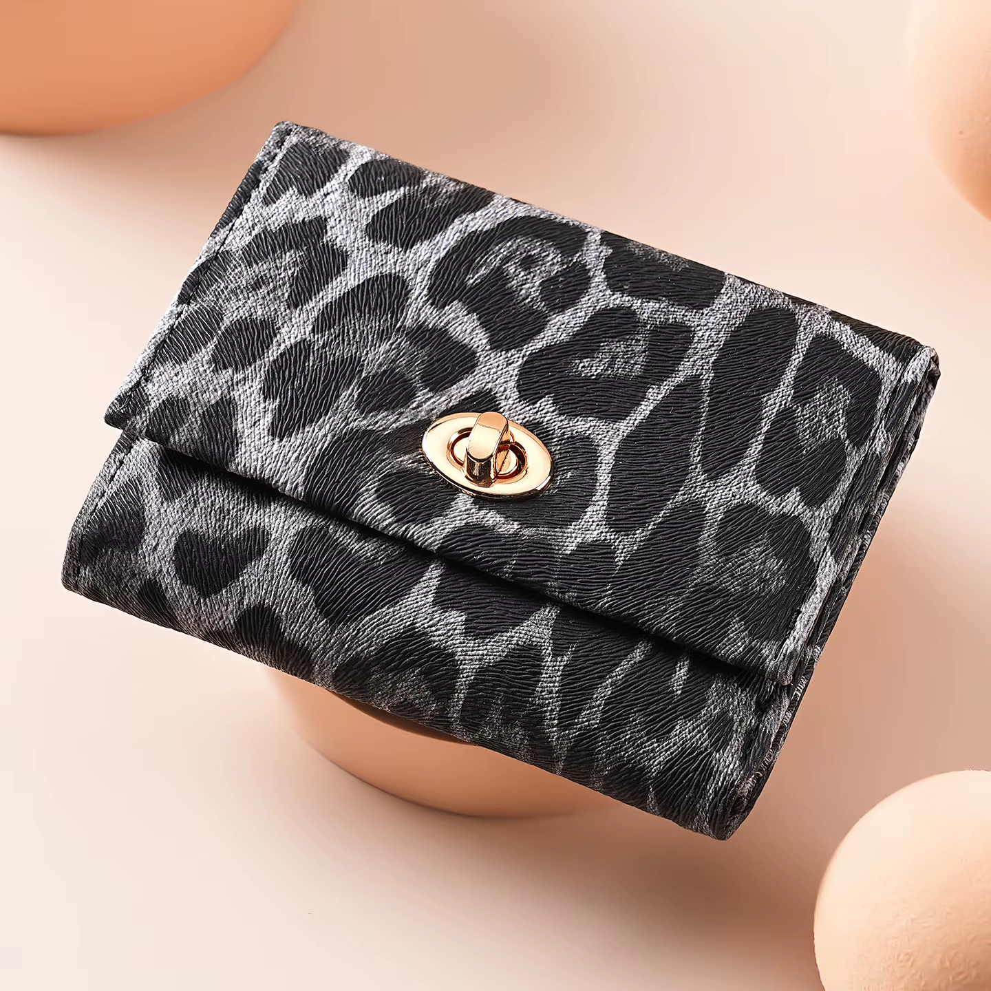 Portefeuille court pour femme à imprimé léopard, fermeture éclair, en cuir PU, avec plusieurs emplac