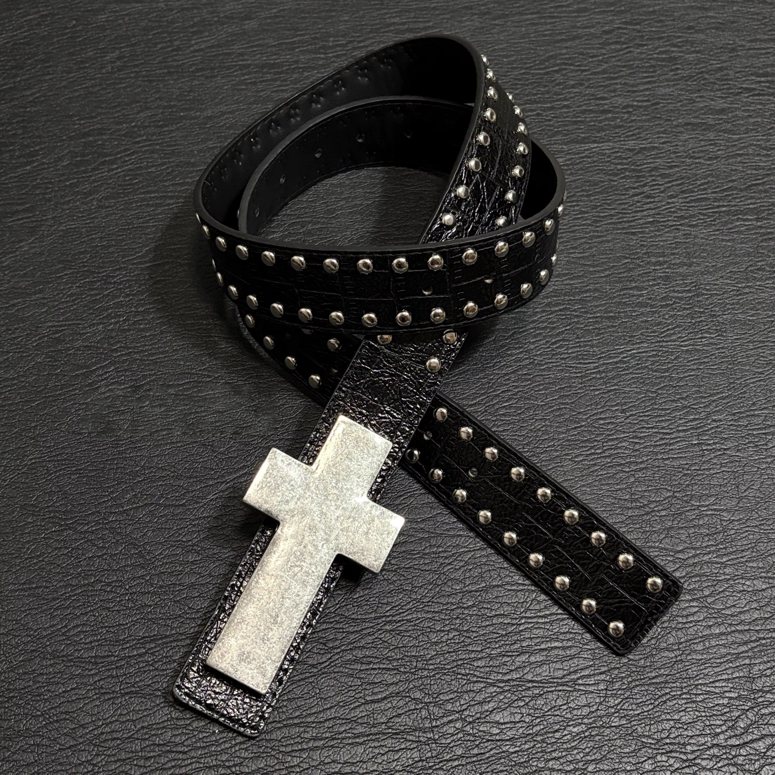 Ceinture Homme Style Harajuku Punk Cloutée à Croix, Motif Éclaté, Hip Hop Street Style, pour Fête Ro