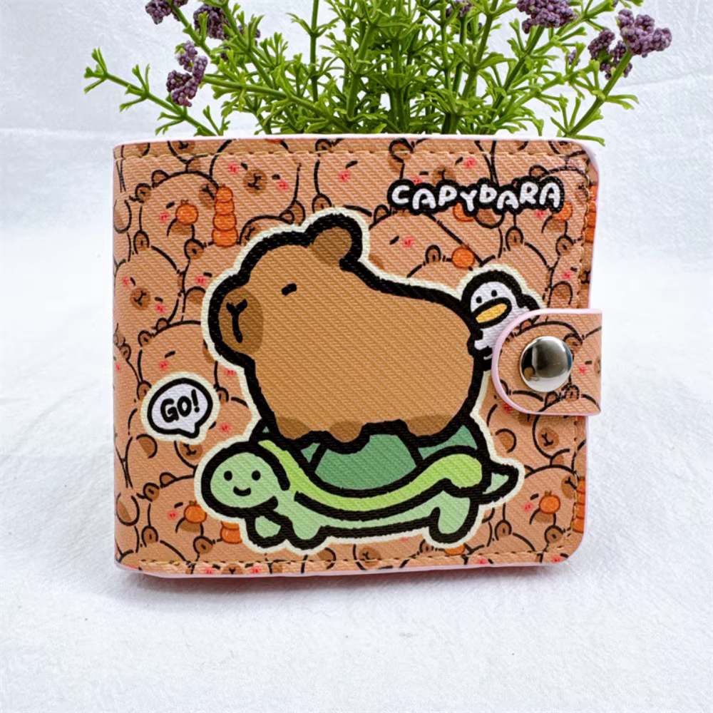 Portefeuille Capybara de dessin animé, sac d'argent court pliable, mignon, porte-monnaie en cuir PU,
