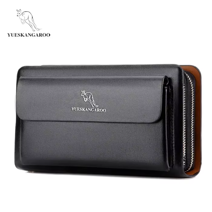 Portefeuille long en cuir PU pour hommes, pochette à double fermeture éclair, porte-cartes de grande
