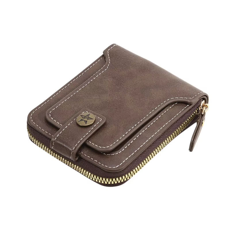 Portefeuille pour homme en PU avec fermeture éclair, porte-monnaie court pour homme, fermeture éclai