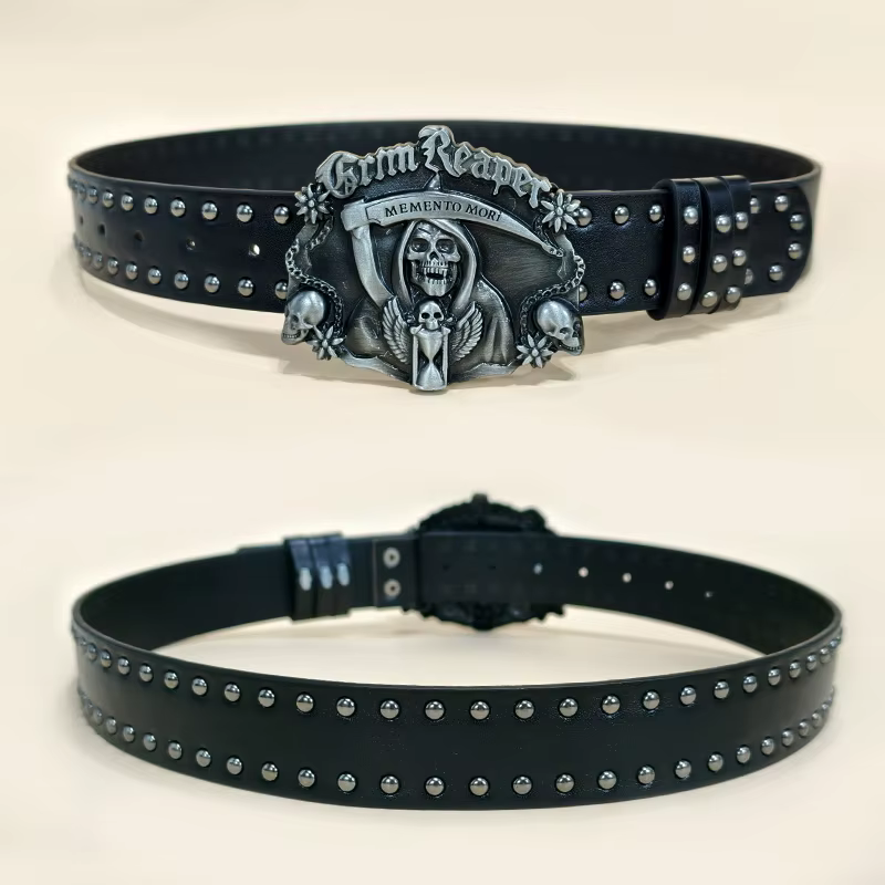16.8 Grim Reaper – ceinture en cuir Pu pour hommes et femmes, Cowboy occidental, Vintage, grande t