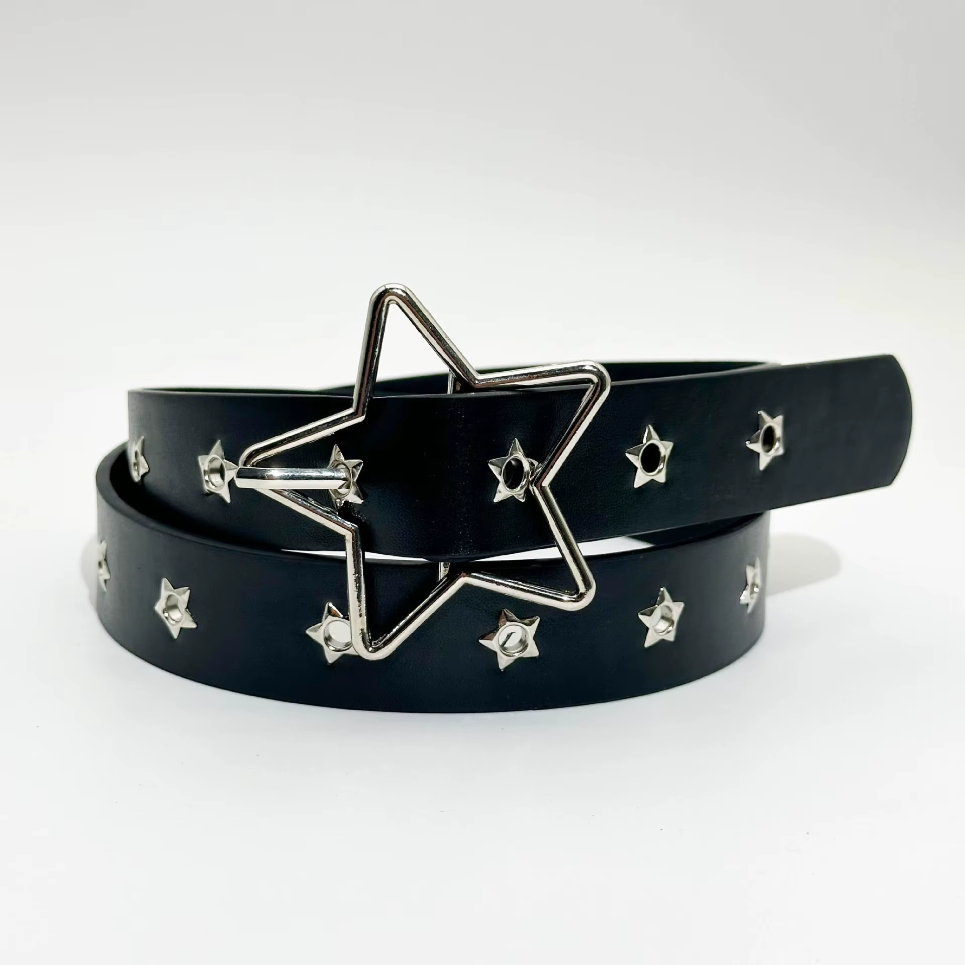 Ceinture Y2K Punk Star à œillets et rivets noirs, ceinture de taille gothique en cuir PU, accessoire