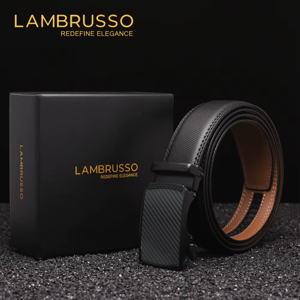 Ceinture en cuir véritable LAMBRUSSO pour homme, style décontracté et professionnel, boucle en allia