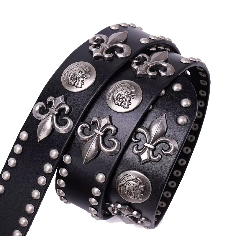 Nouveau cuir véritable métal lourd Rivet Punk ceintures pour hommes Rock goujon Cowboy Ceinture homm