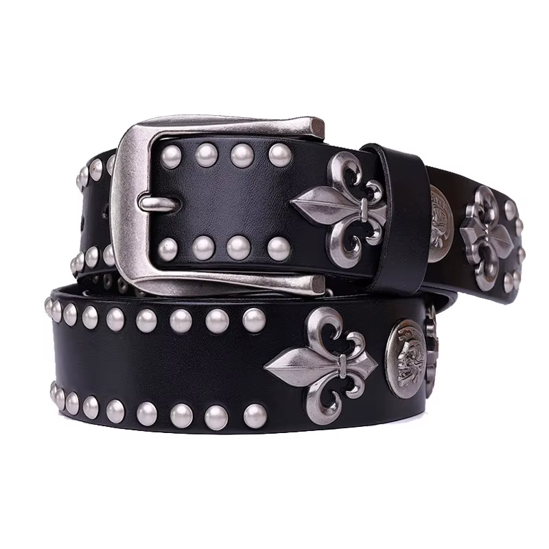 Nouveau cuir véritable métal lourd Rivet Punk ceintures pour hommes Rock goujon Cowboy Ceinture homm
