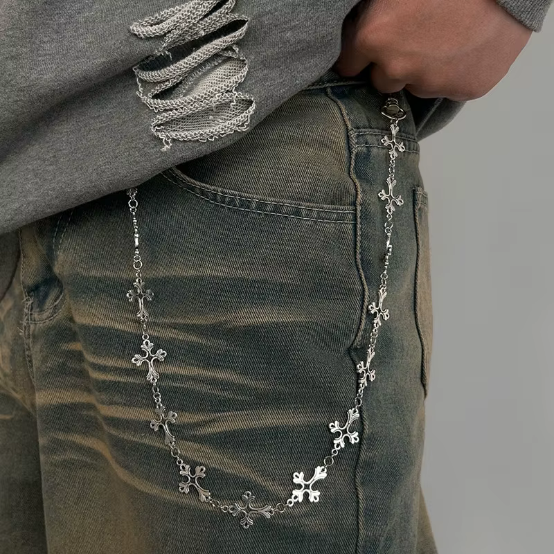 Chaîne de pantalon en jean Punk, chaîne multicouche, breloque croisée Punk, chaîne de portefeuille d