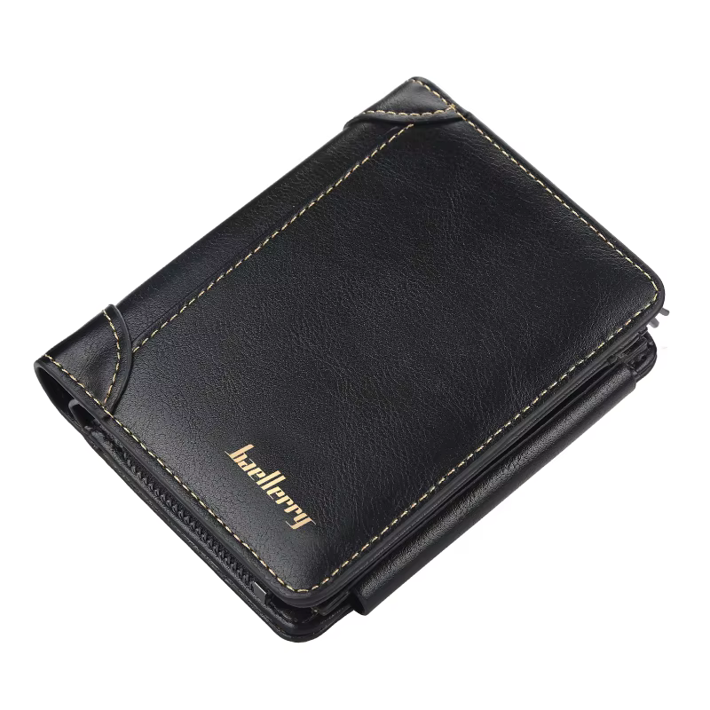 Portefeuille court en cuir PU pour hommes, avec fermeture éclair, poche pour pièces de monnaie, Vint