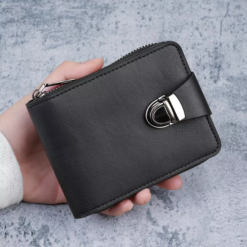 Portefeuille vintage en cuir PU pour homme avec boucle métallique sécurisée et plusieurs emplacement