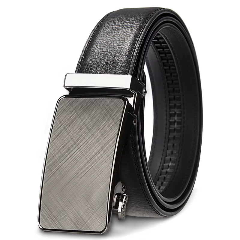 Ceinture en cuir véritable pour hommes ceinture à boucle automatique réglable ceinture à cliquet noi