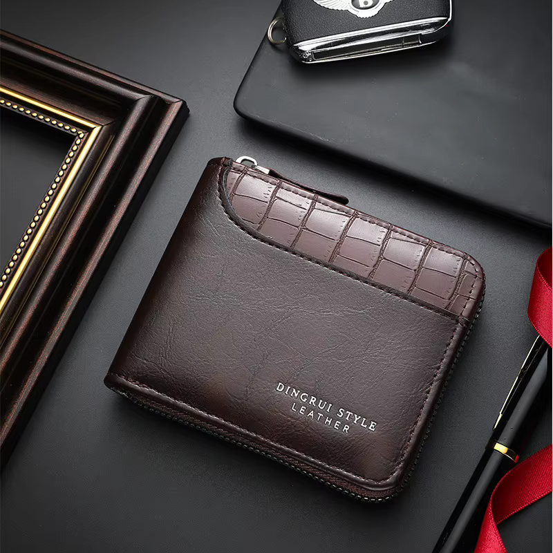 Portefeuille en cuir pour homme, portefeuille de luxe pour homme, porte-cartes à fermeture éclair av