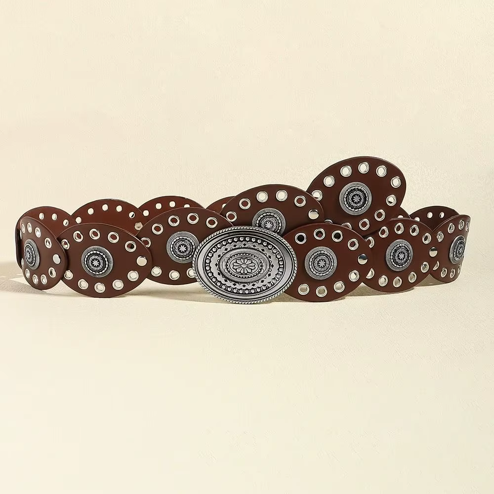 Ceinture à disque creux pour femme, ellipses de style occidental, ceinture creuse de cow-boy, struct