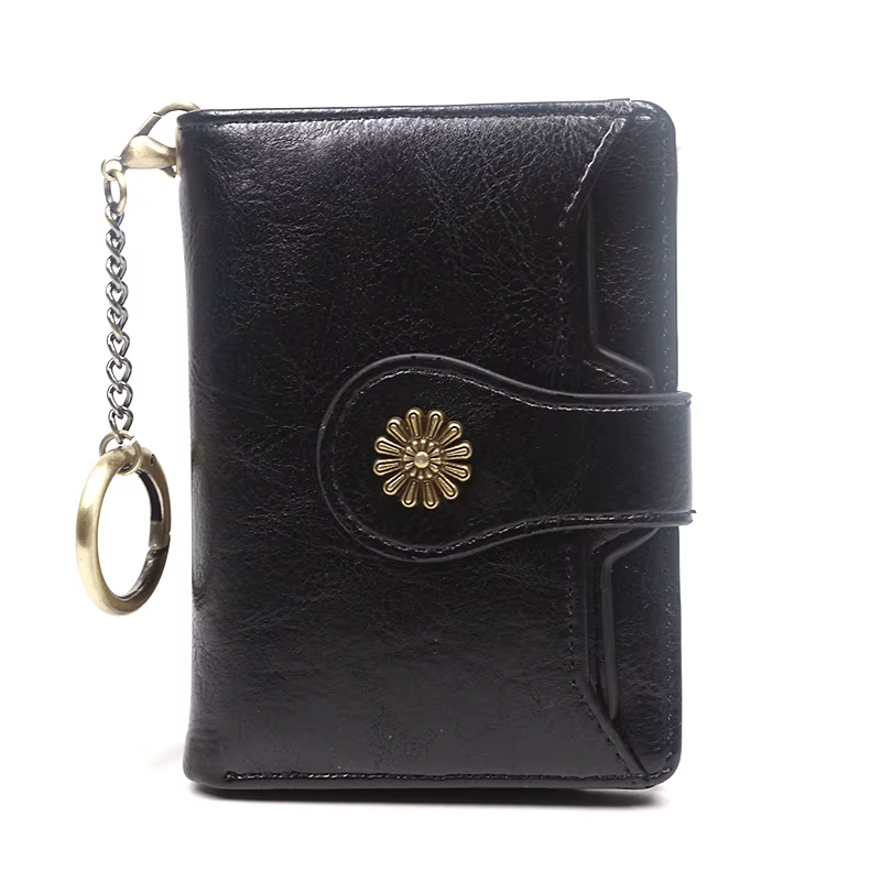 Portefeuille en cuir pour femmes, rétro court à deux volets, avec porte-carte de crédit détachable, 