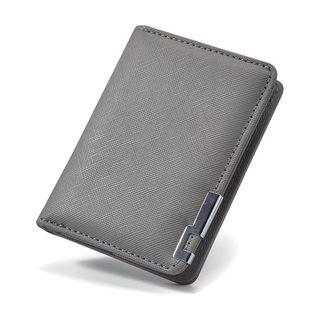 Petit portefeuille mince de style business en simili cuir noir – Plusieurs emplacements pour cartes,