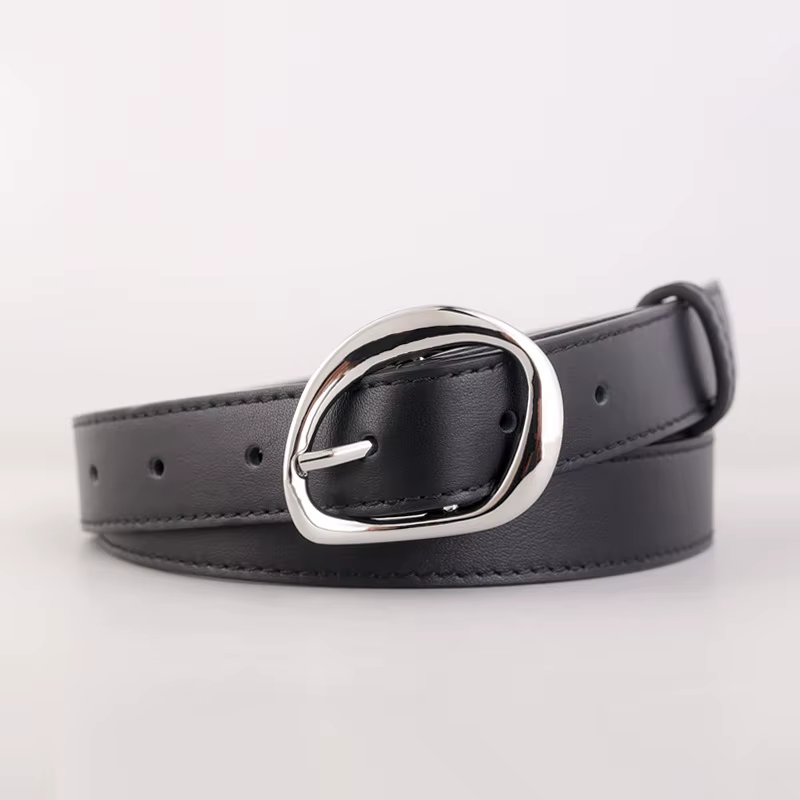 Ceintures de taille en cuir de vache uni noir marron pour femmes, vente en gros, boucle argentée irr