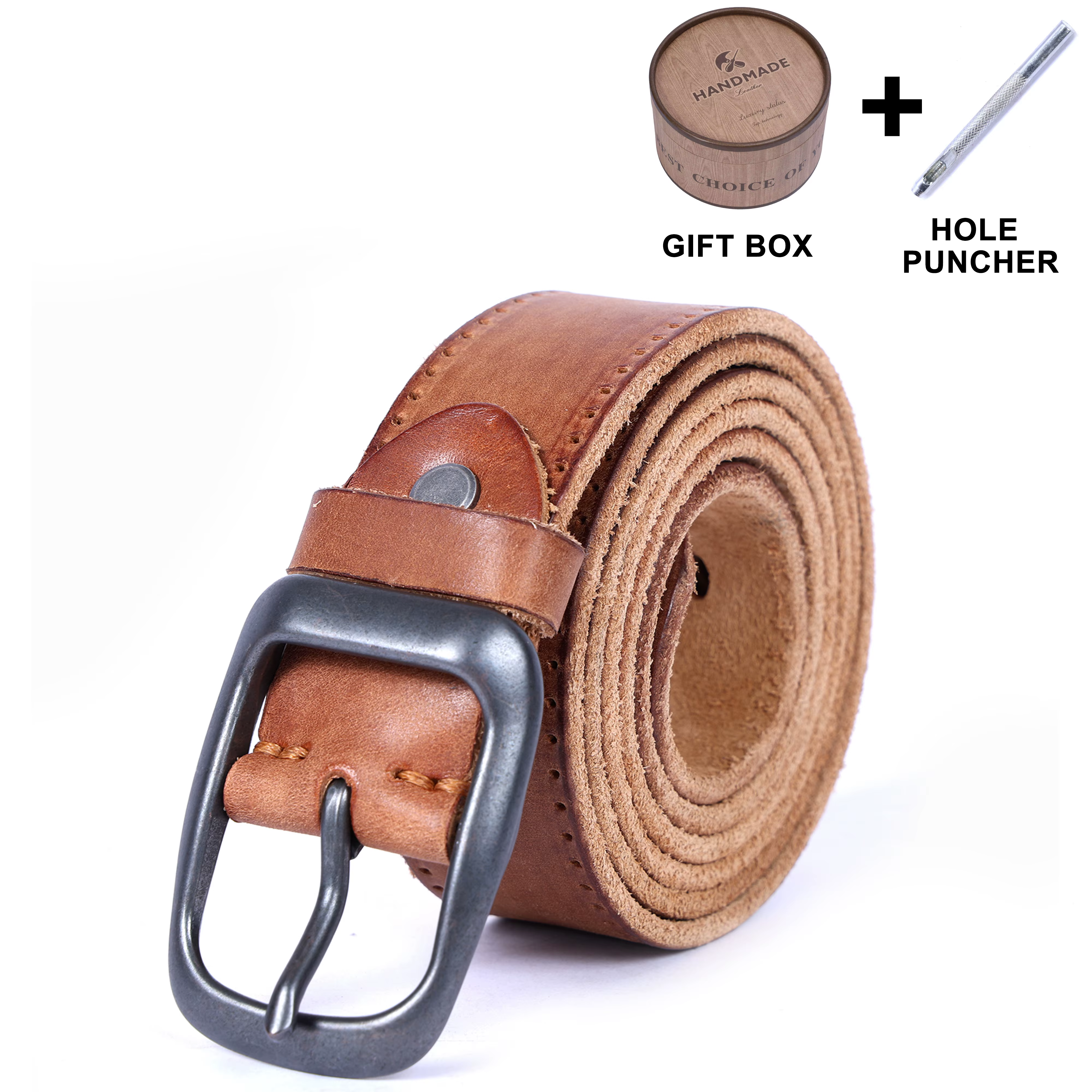 Ceinture en cuir véritable pour homme, cuir de vachette italien épaissi avec boîte cadeau, ceinture 