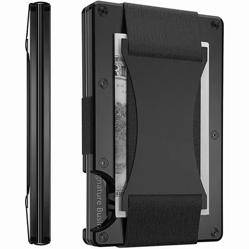 Porte-carte en métal Ultra-fin minimaliste pour hommes version multilingueRFIDAporte-carte de crédit