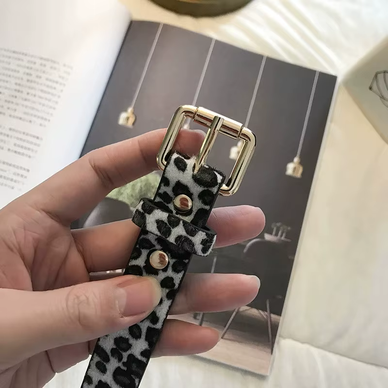 Ceinture fine à motif serpent avec boucle carrée léopard, à la mode et Simple, Style polyvalent, déc