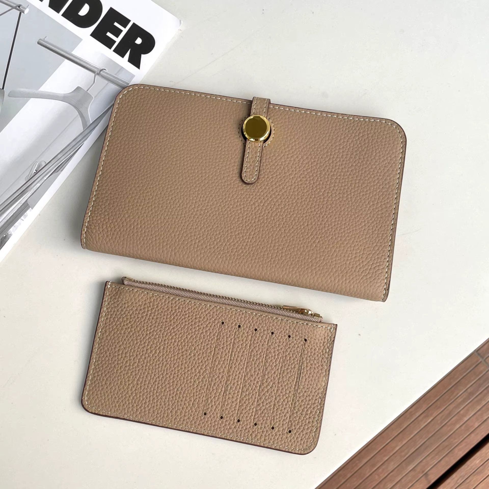 Portefeuille long en cuir véritable pour femmes, porte-passeport de grande capacité, portefeuille pl