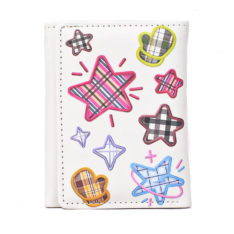 Portefeuilles mignons pour femmes, broderie d'étoiles, pliable, court, à loquet, petits porte-cartes