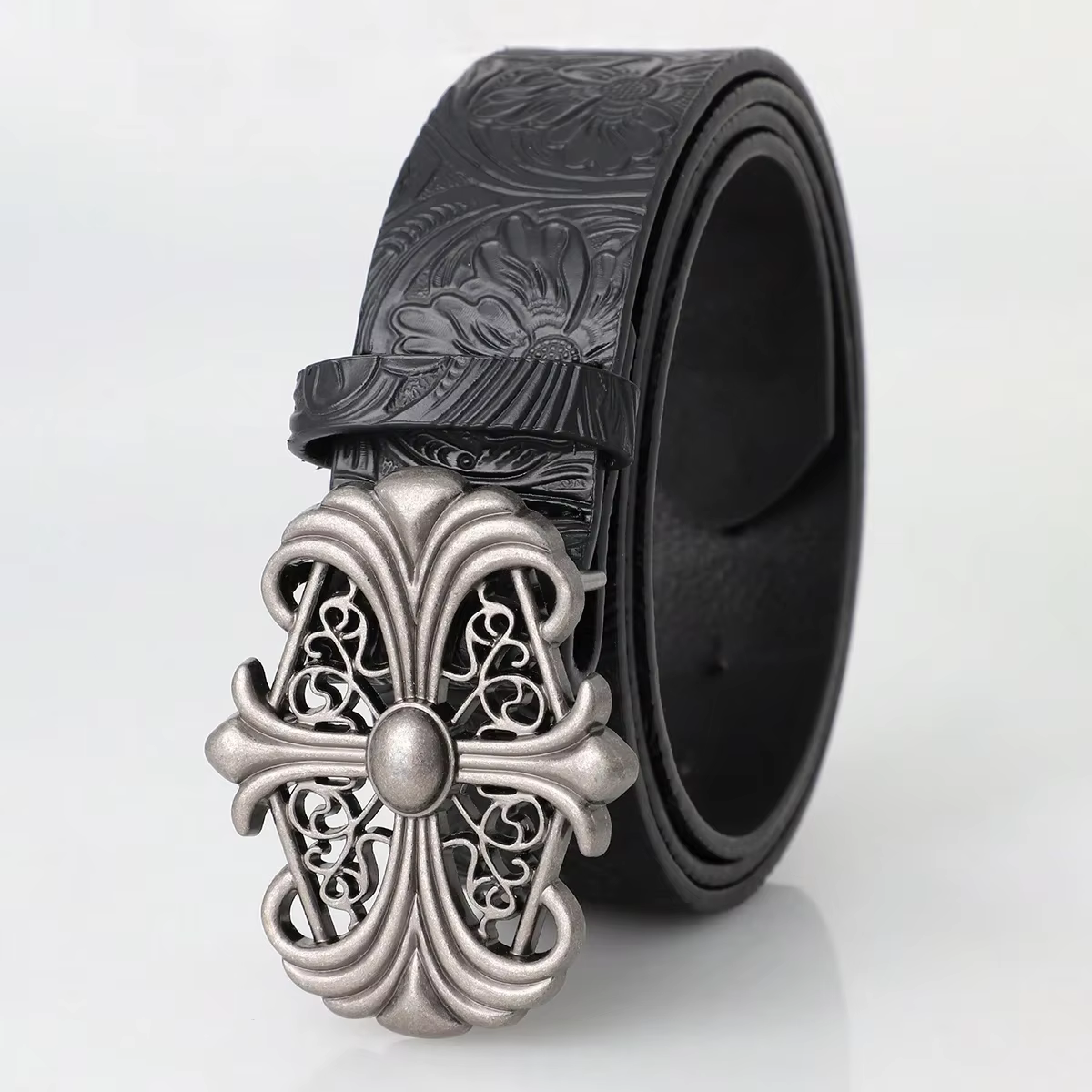 Ceinture rétro pour hommes, Style bohème, Chic, en cuir PU noir, mode Vintage, boucle creuse, Style 