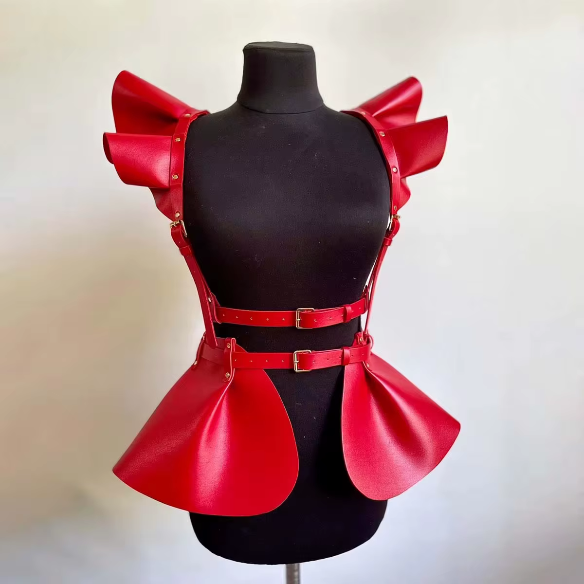 Ceinture en cuir pour femmes, jupe Corset, ourlet à volants, gothique, sangle d'épaule, accessoires 