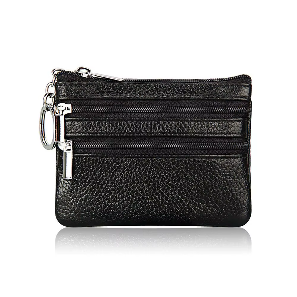 Porte-monnaie en cuir PU pour hommes, avec porte-clés, pochette étanche, fermeture éclair, résistant