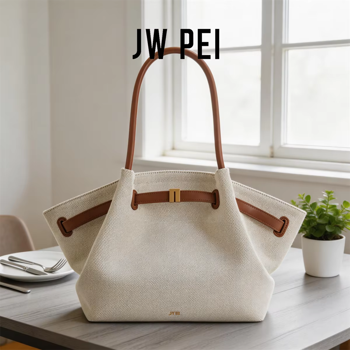 Sac à bandoulière en toile marron pour femme JW PEI, sac fourre-tout en cuir végétalien de haute qua