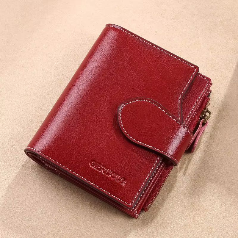 Brosse antivol RFID, nouveau portefeuille trois fois multi-pli en cuir de vache véritable, multifonc