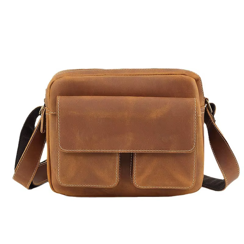 Sac messager vintage en cuir Crazy Horse – Cartable à bandoulière en cuir de vache de grain supérieu