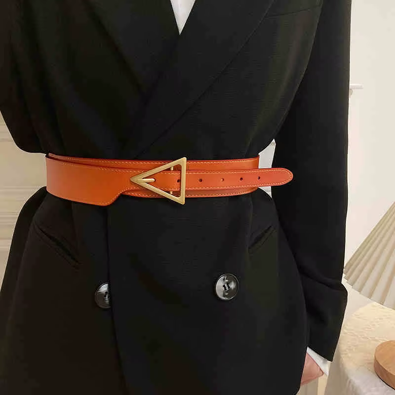 Ceinture décorative en cuir véritable pour femme avec drapeau de luxe, ceinture large minimaliste no