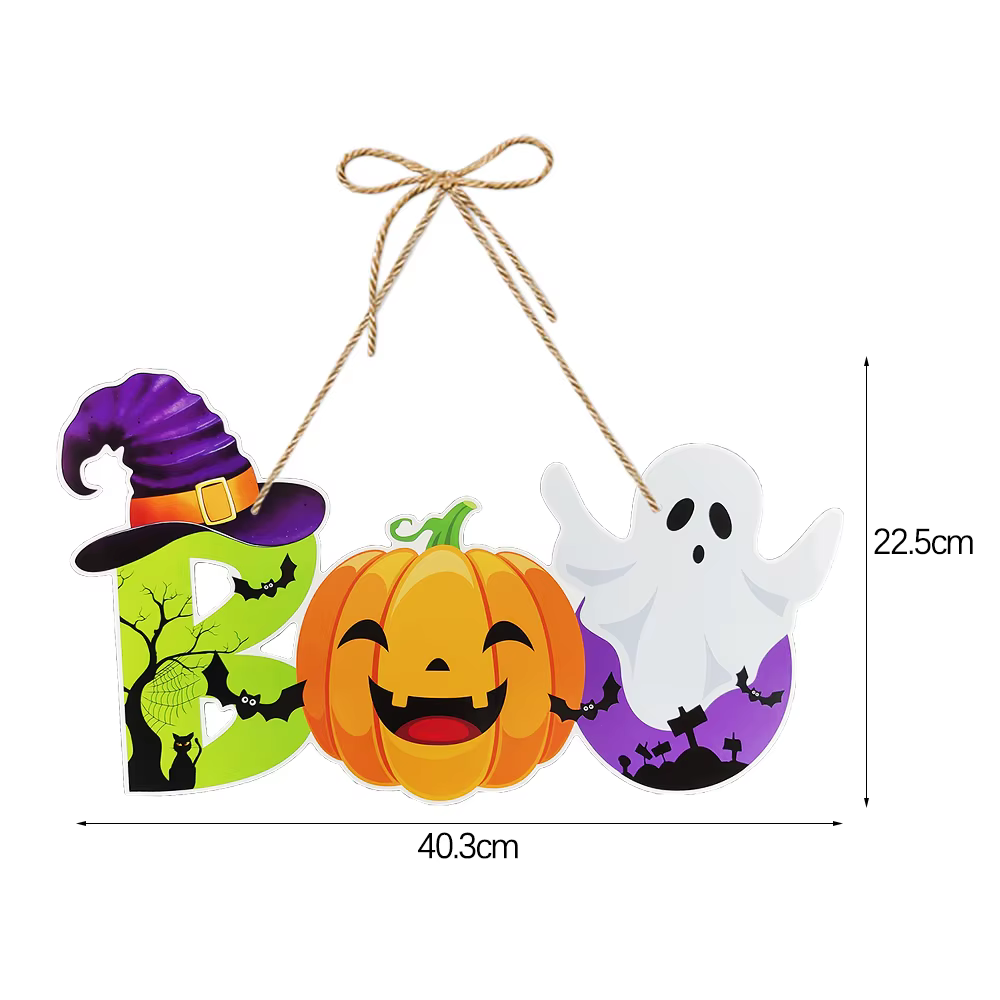 Décoration de porte suspendue pour Halloween : Citrouille en papier, squelette, chat, pendentif, pan
