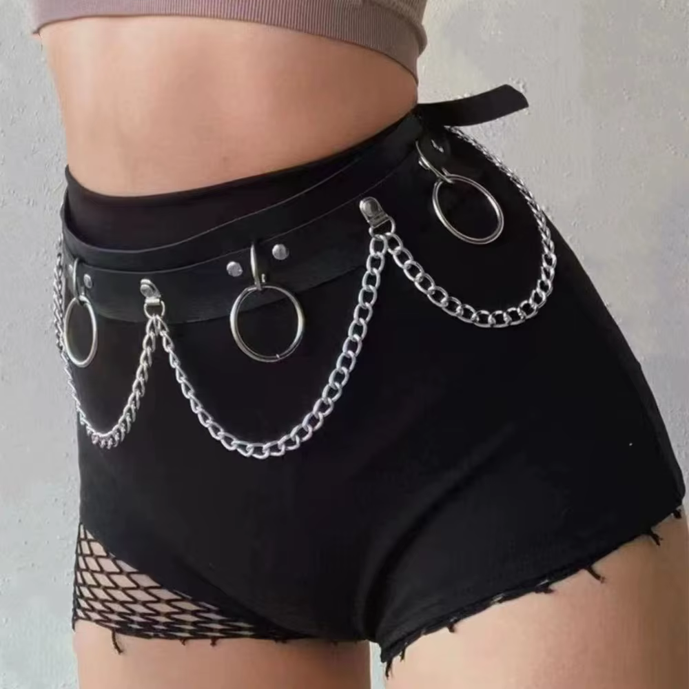 Ceinture gothique avec pompon et chaîne annulaire, adaptée à un usage quotidien des femmes, ceinture