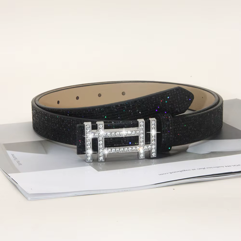 Ceinture Vintage en cuir PU pour femmes, strass scintillants, polyvalente, Design de marque de luxe,