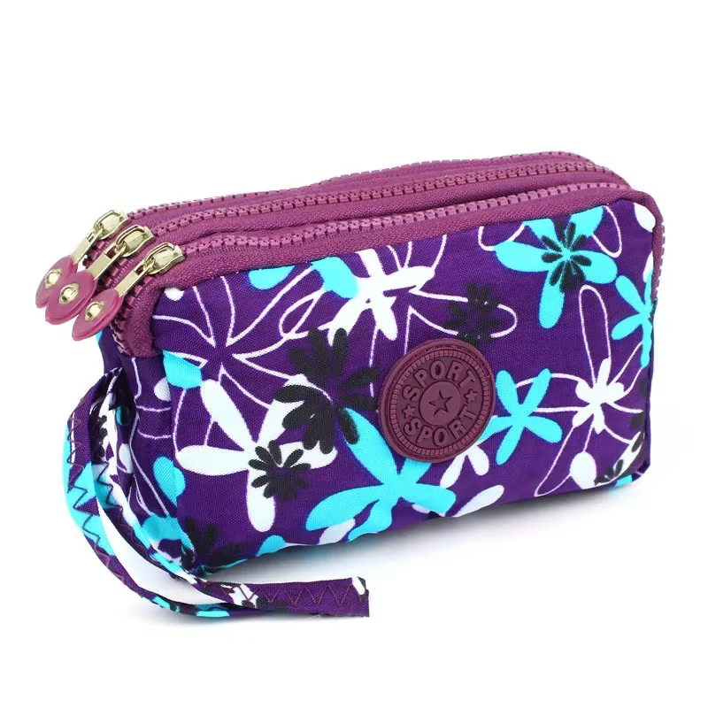 3 fermetures éclair femmes portefeuille toile tissu dame sacs à main sacs d'argent fleur porte-monna