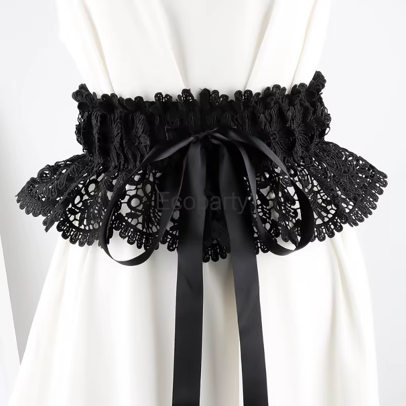 Ceinture en dentelle pour femmes, décoration de chemise, noir, blanc, élastique, large taille, couve