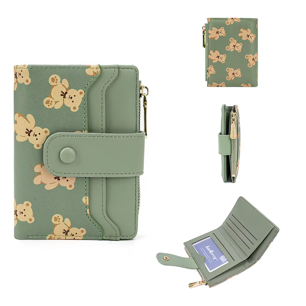 Portefeuille Baellerry pour femme, motif dessin animé mignon, court, en PU, avec boucle, imprimé, mu