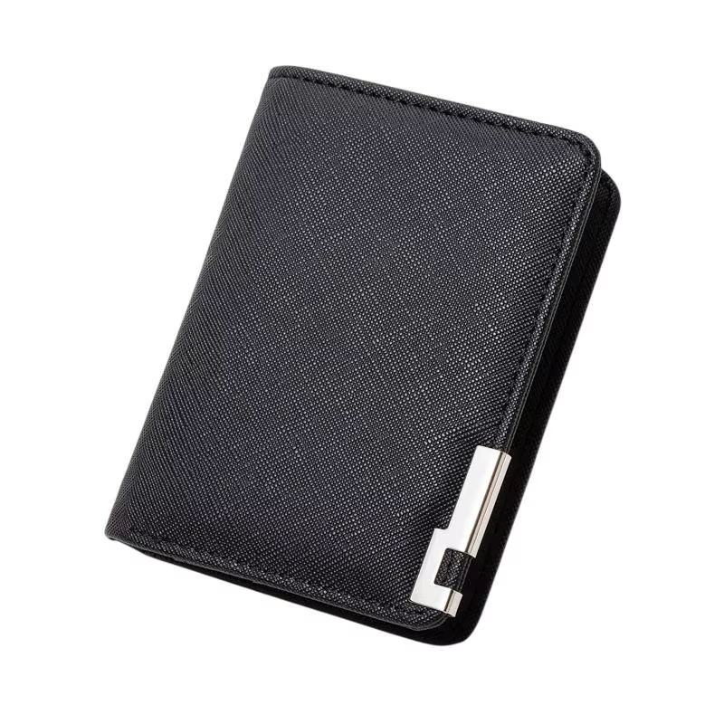 Portefeuille fin en similicuir noir de style professionnel avec plusieurs emplacements pour cartes, 