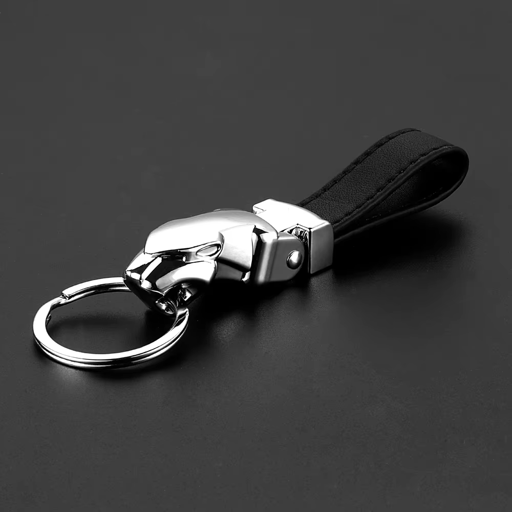 Style de voiture luxe tête de léopard en cuir véritable porte-clés porte-clés en métal porte-clés po